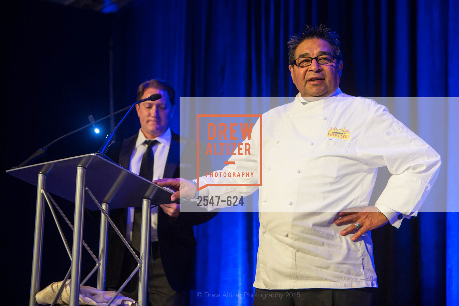 Liam Mayclem, Chef Clyde Serda, 2015 Raphael House Gala "A Grand Special Night of Magic", The Palace Hotel. 2 New Montgomery Street, April 18th, 2015, Photo #2547-624 Liam Mayclem, Chef Clyde Serda, Photo #2547-624