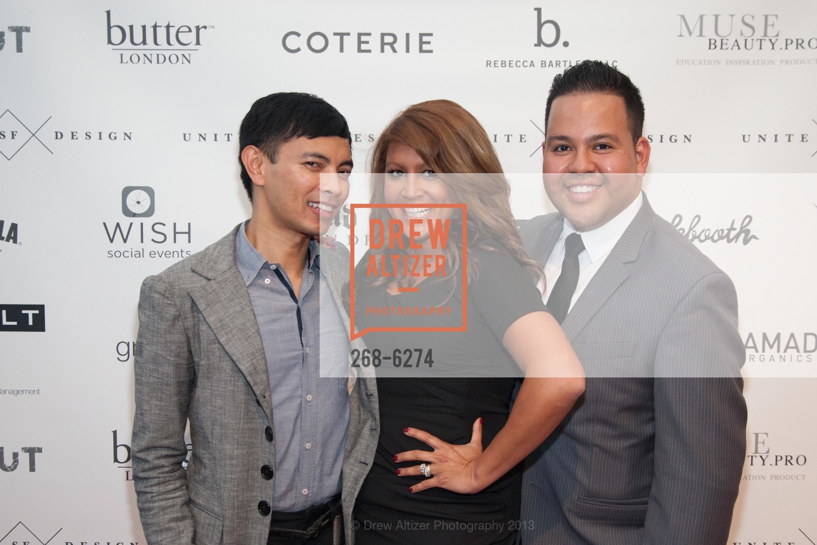 Owen Buenaventura, Nisreen Gardner, Maurice Escobar, UNITE SF DESIGN First Annual Philanthropic Runway Show, Conservatory of Flowers. 100 John F Kennedy Dr, San Francisco, CA 94118, April 24th, 2013, Photo #268-6274 Owen Buenaventura, Nisreen Gardner, Maurice Escobar, Photo #268-6274