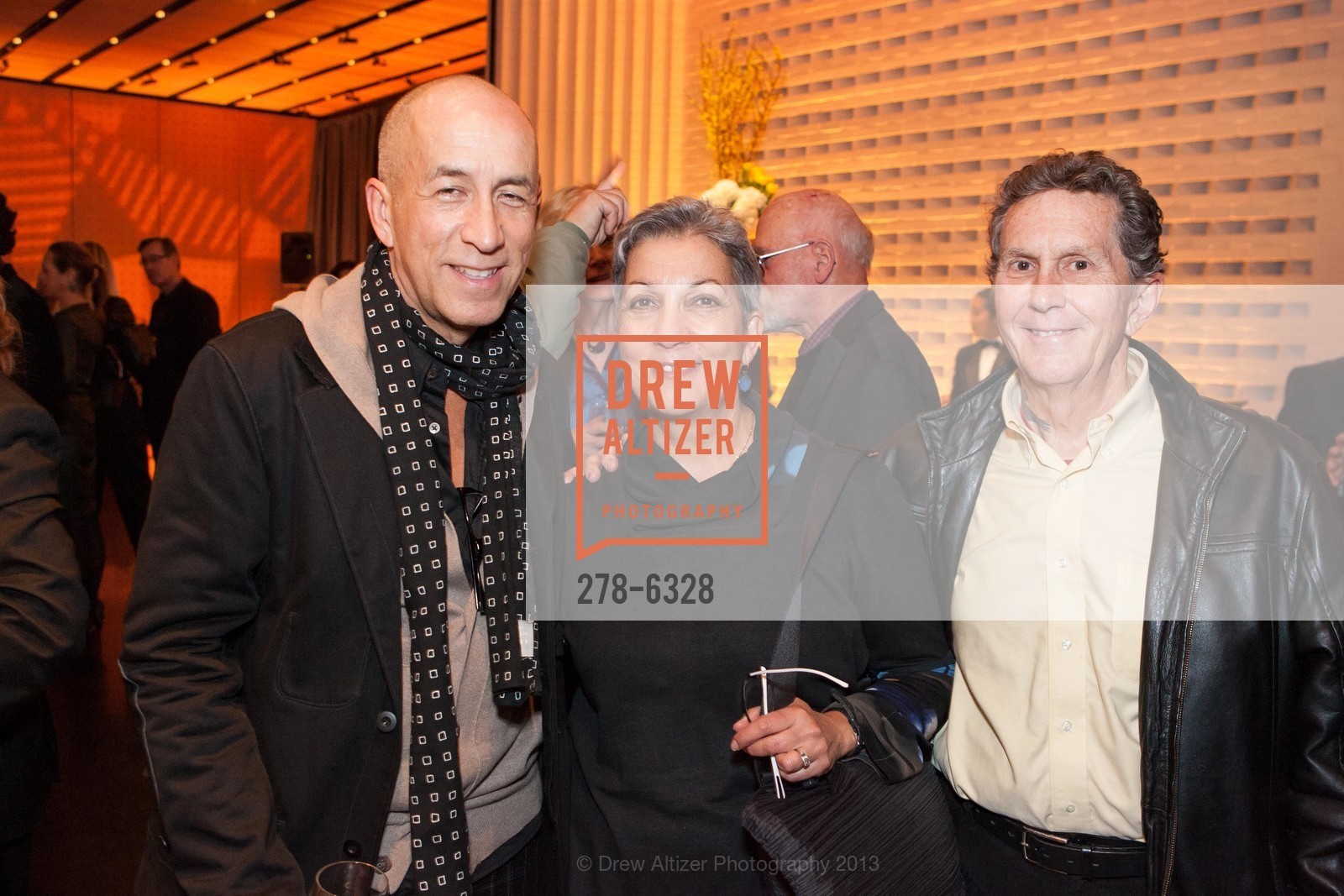 Ed Gilbert, Francesca Passalacqua, Don Ed Hardy, SFMOMA Artist’s Circle Preview and Reception for Christian Marclay: The Clock, US, April 3rd, 2013, Photo #278-6328 Ed Gilbert, Francesca Passalacqua, Don Ed Hardy, Photo #278-6328