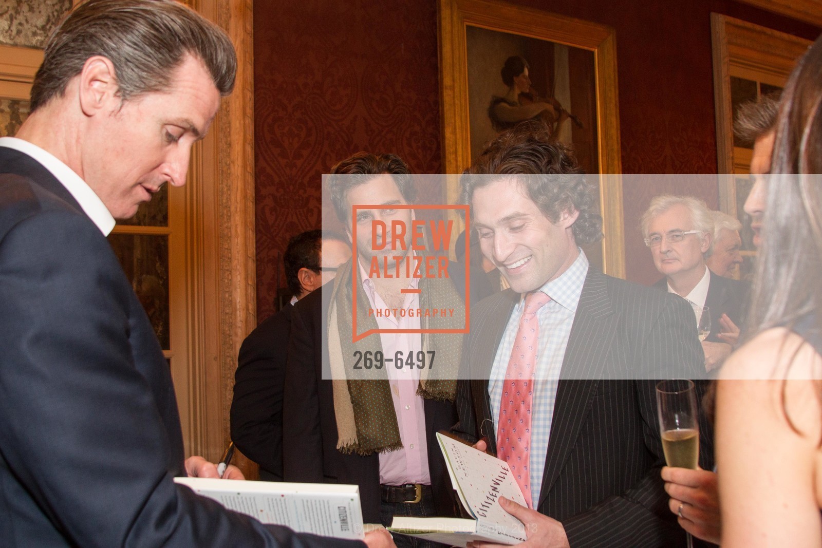 Gavin Newsom, Phin Upham, Justin Fichelson, THE HONORABLE GAVIN NEWSOM'S Citizenville Book Signing Cocktail Reception, US, February 7th, 2013, Photo #269-6497 Gavin Newsom, Phin Upham, Justin Fichelson, Photo #269-6497