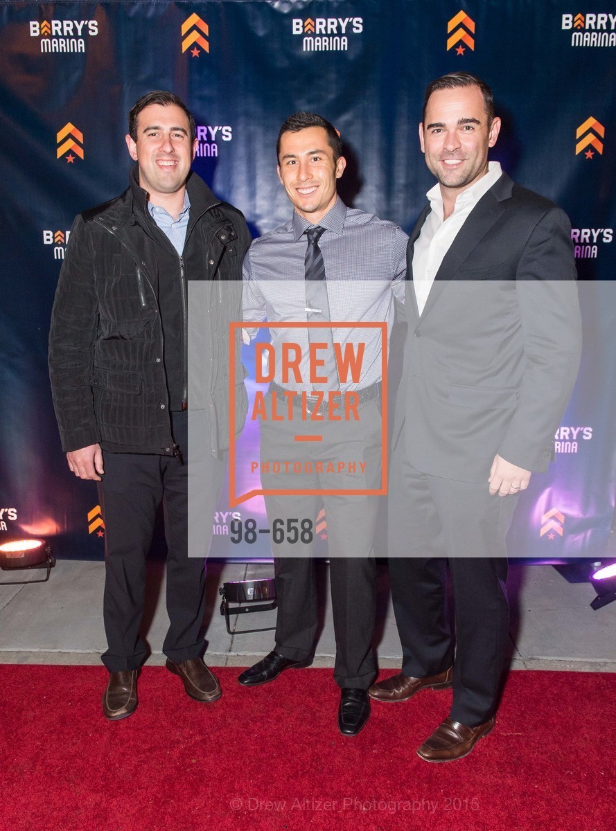 Josh Mogabgab, Jeff Langewisch, Shane Neal, Barry's Marina Opening, Barry's. 2246 Lombard Street, December 17th, 2015, Photo #98-658 Josh Mogabgab, Jeff Langewisch, Shane Neal, Photo #98-658