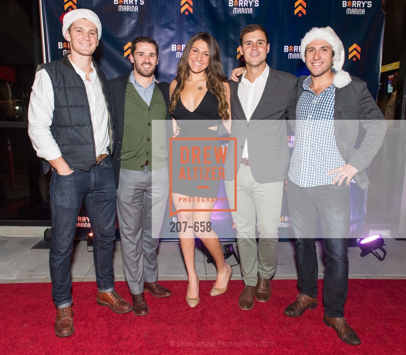 Michael Thomas, Andrew Timeier, Madison Stein, Corey Warzola, Scott Baseck, Barry's Marina Opening, Barry's. 2246 Lombard Street, December 17th, 2015,Drew Altizer, Drew Altizer Photography, full-service agency, private events, San Francisco photographer, photographer california