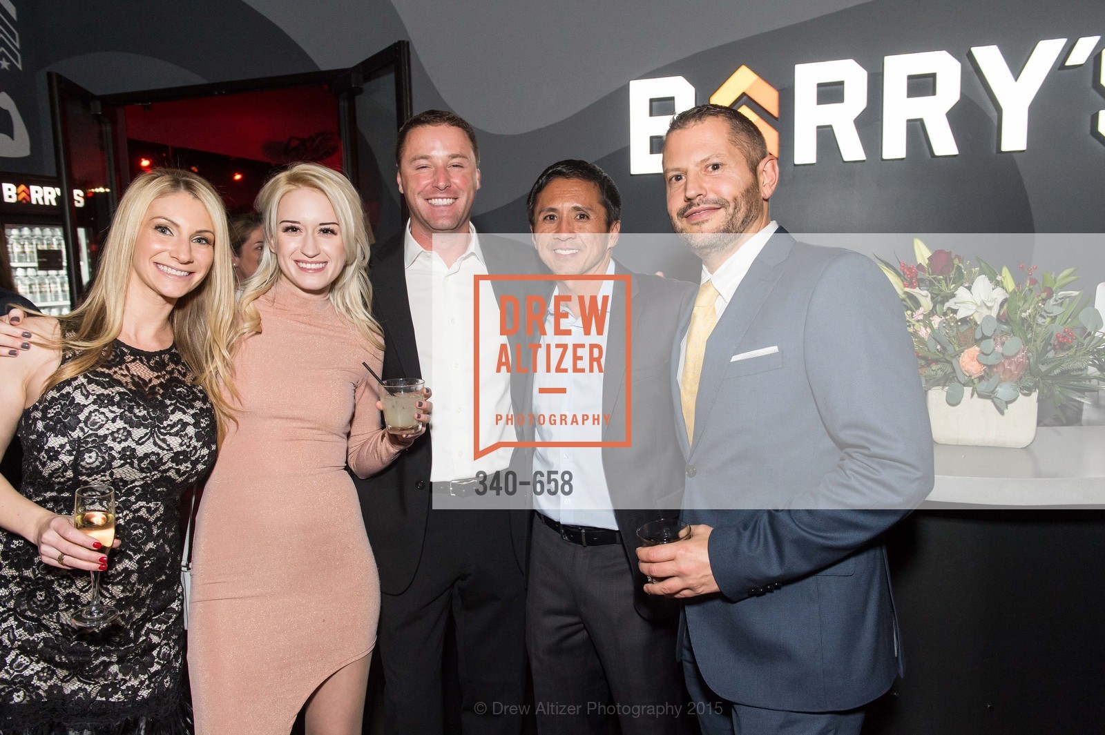 Katie Rock, Melanie Tackett, MAtt Oshner, Daniel Yee, Garfield Granett, Barry's Marina Opening, Barry's. 2246 Lombard Street, December 17th, 2015, Photo #340-658 Katie Rock, Melanie Tackett, MAtt Oshner, Daniel Yee, Garfield Granett, Photo #340-658