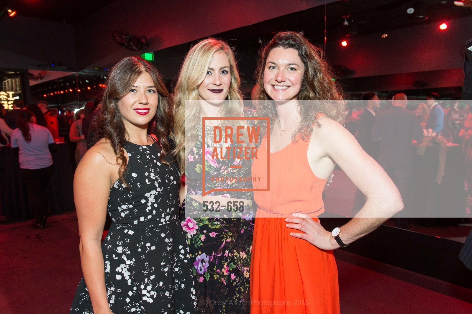 Tara Bratt, Casey Channell, Brook Roehrick, Barry's Marina Opening, Barry's. 2246 Lombard Street, December 17th, 2015, Photo #532-658 Tara Bratt, Casey Channell, Brook Roehrick, Photo #532-658