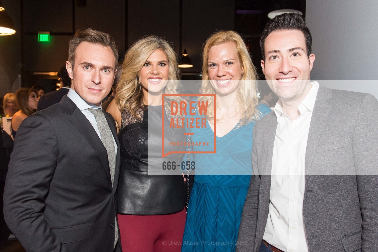 Sean Sullivan, Ali Nowell, Rachelle Soderstrom, Michael Devitt, Barry's Marina Opening, Barry's. 2246 Lombard Street, December 17th, 2015, Photo #666-658 Sean Sullivan, Ali Nowell, Rachelle Soderstrom, Michael Devitt, Photo #666-658