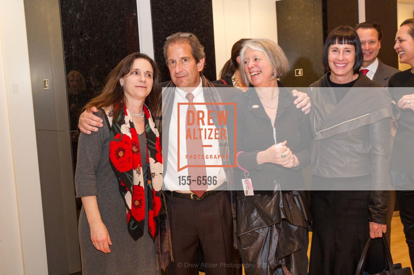 Cynthia Mayer, Leo Rubinfien, Sandra Phillips, Carla Emil, SFMOMA'S Garry Winogrand Opening Reception, US, March 6th, 2013, Photo #155-6596 Cynthia Mayer, Leo Rubinfien, Sandra Phillips, Carla Emil, Photo #155-6596