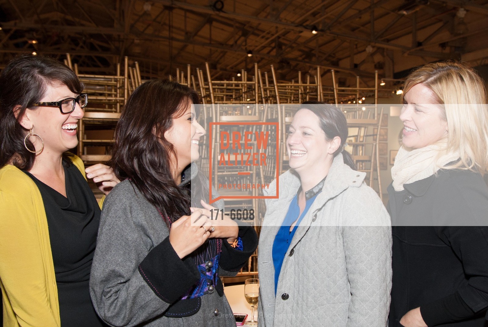 Sarah Puls, Pamela Lastiri, Jamie Nelson, Barbara Acord, SFFAS's 2013 Designer Circle Preview Reception, Cafe Girandole, Grand Pavillion. Fort Mason Center, October 22nd, 2013, Photo #171-6608 Sarah Puls, Pamela Lastiri, Jamie Nelson, Barbara Acord, Photo #171-6608