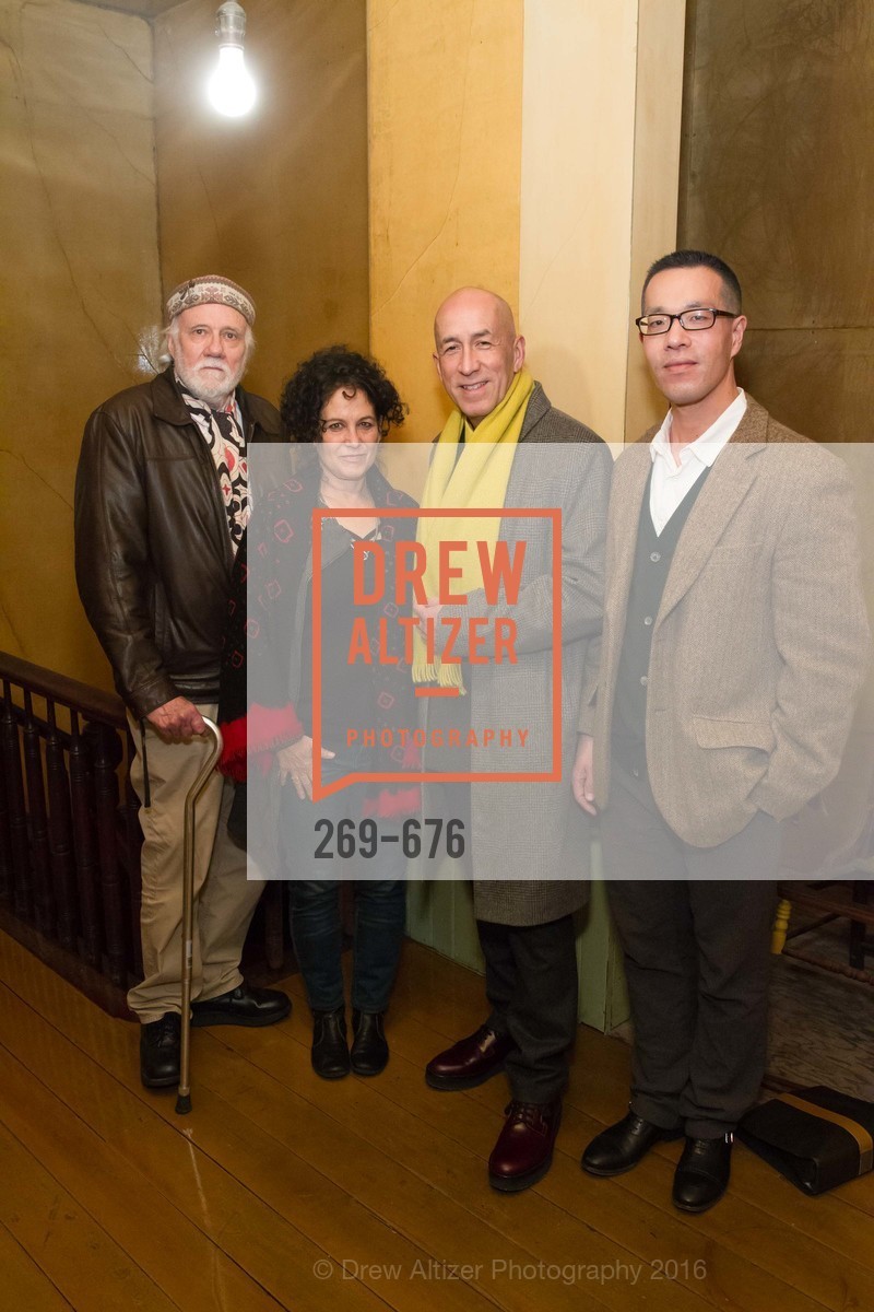 Mac McGinnis, Amy Trachtenberg, Ed Gilbert, Kern Shin, 500 Capp Street Preview Reception, 500 Capp Street Foundation. 500 Capp Street, January 7th, 2016, Photo #269-676 Mac McGinnis, Amy Trachtenberg, Ed Gilbert, Kern Shin, Photo #269-676