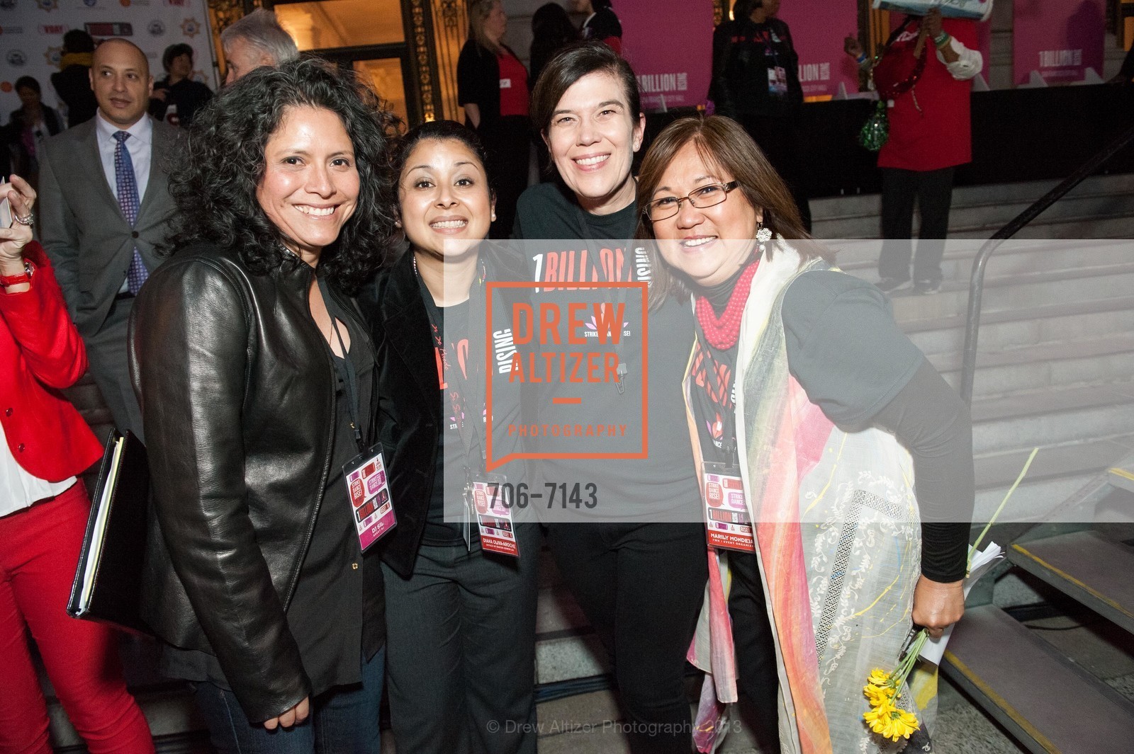 Silvia Vasquez Lavado, Diana Oliva-Aroche, Susan Swan, Marily Mondejar, One Billion Rising San Francisco City Hall, US, February 14th, 2013, Photo #706-7143 Silvia Vasquez Lavado, Diana Oliva-Aroche, Susan Swan, Marily Mondejar, Photo #706-7143
