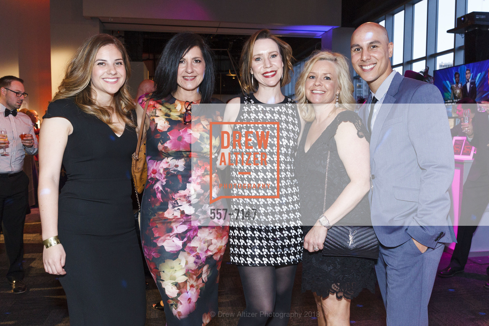 Gabriella Debens, Laurie Stevens, Anna Callahan, Sandy Goldfein, Zach Aurelio, Academy of Friends for their 38th Annual Academy Awards Night Charity Gala 2018, City View at Metreon. 135 4th St #4000, San Francisco, CA 94103, March 4th, 2018, Photo #557-7147 Gabriella Debens, Laurie Stevens, Anna Callahan, Sandy Goldfein, Zach Aurelio, Photo #557-7147