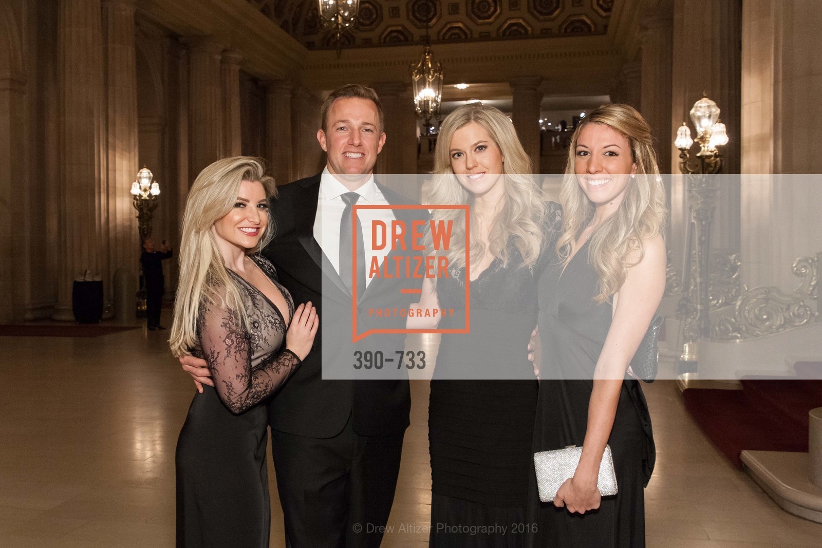 Mandy Salzman, Dan Lennon, Courtney Faber, Danielle Hake, San Francisco Ballet 2016 Opening Night Gala, San Francisco City Hall. 1 Dr Carlton B Goodlett Pl, January 21st, 2016, Photo #390-733 Mandy Salzman, Dan Lennon, Courtney Faber, Danielle Hake, Photo #390-733