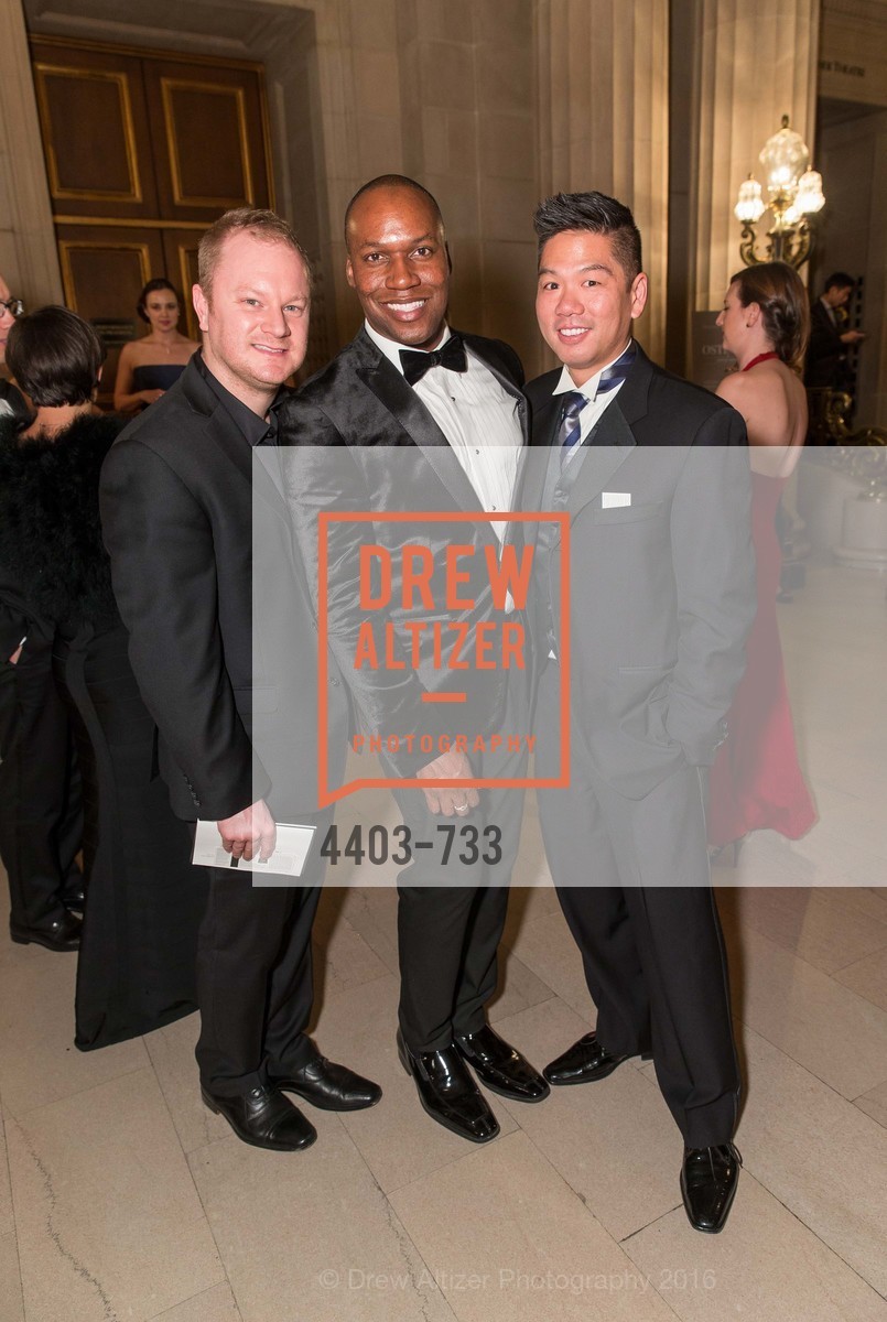 Chris Dillard, Jayson Johnson, Edton Mock, San Francisco Ballet 2016 Opening Night Gala, San Francisco City Hall. 1 Dr Carlton B Goodlett Pl, January 21st, 2016, Photo #4403-733 Chris Dillard, Jayson Johnson, Edton Mock, Photo #4403-733