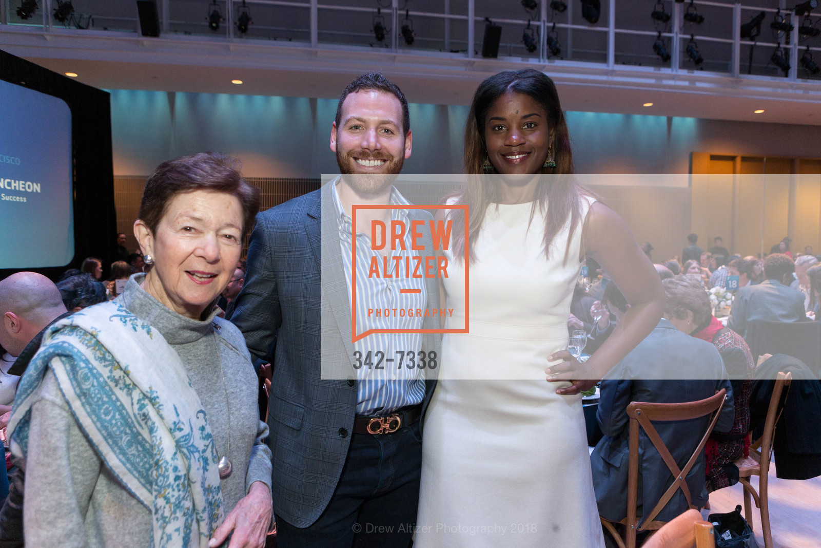 Roselyne Swig, Ben Berkowitz, Tyra Fennell, Y for Youth Luncheon, Yerba Buena Center for the Arts, March 9th, 2018, Photo #342-7338 Roselyne Swig, Ben Berkowitz, Tyra Fennell, Photo #342-7338
