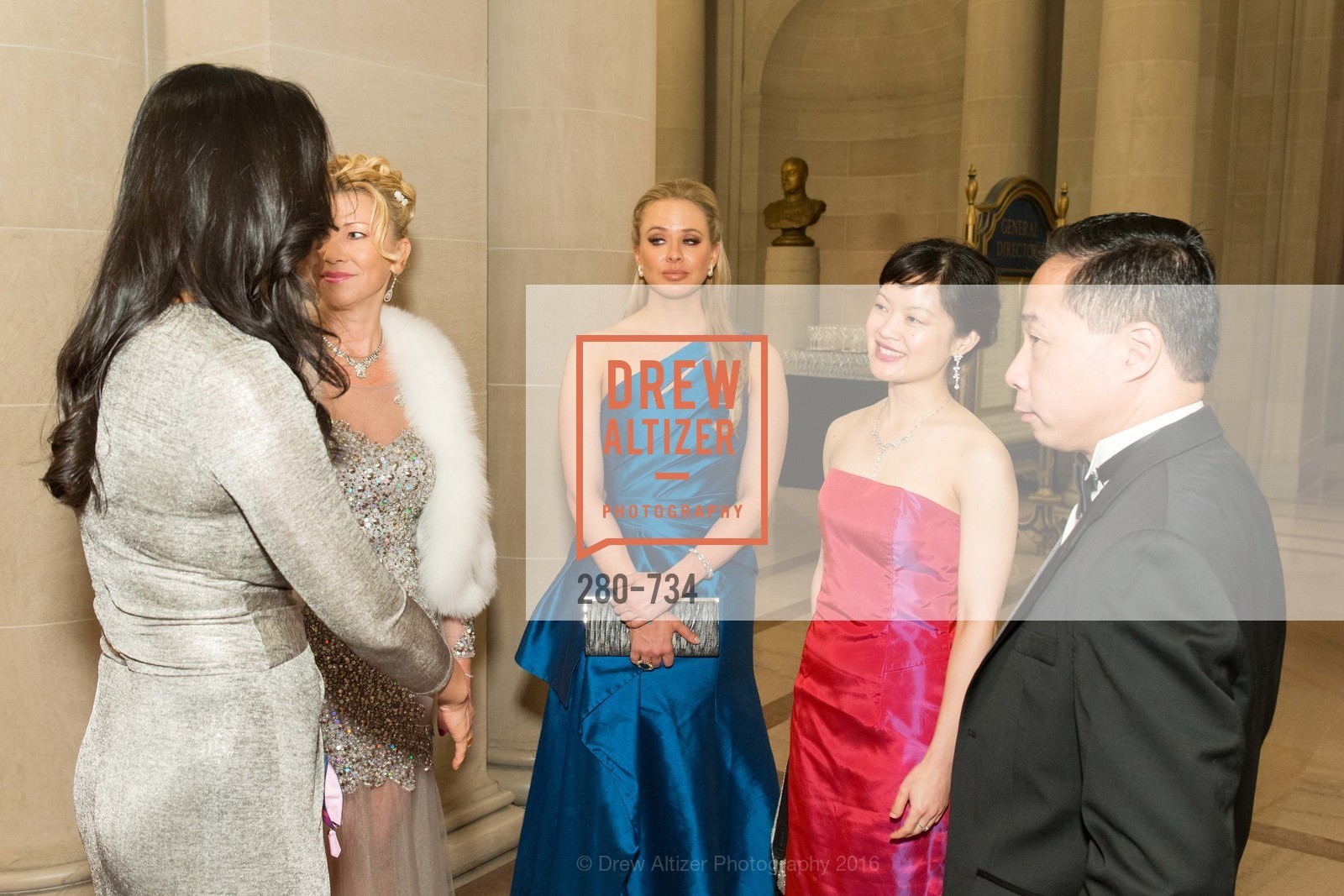 Lena Gikkas, Elizabeth Sgarrella, Susan Lin, Wilson Yan, San Francisco Ballet 2016 ENCORE! Opening Night Gala, San Francisco City Hall. 1 Dr Carlton B Goodlett Pl, January 21st, 2016, Photo #280-734 Lena Gikkas, Elizabeth Sgarrella, Susan Lin, Wilson Yan, Photo #280-734