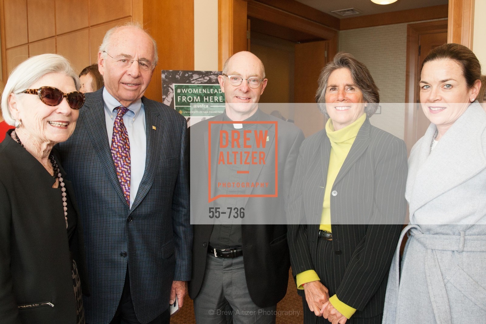 Dolores Mckeever-Donahue, Tom Malloy, Father Paul Fitzgerald, Carol Brandi, Alicia Silvia, USF Women in Leadership and Philanthropy Luncheon With Julia Hartz, Co-Founder & President of EventBrite, US, May 16th, 2015, Photo #55-736 Dolores Mckeever-Donahue, Tom Malloy, Father Paul Fitzgerald, Carol Brandi, Alicia Silvia, Photo #55-736