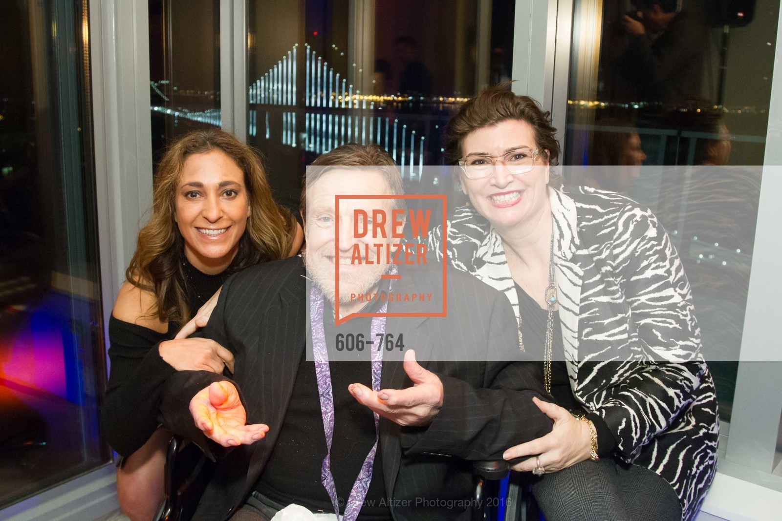 Deva Santiago, John Perry Barlow, Amy Critchett, LUMINA and The Bay Lights Reillumination Celebration, LUMINA. Penthouses 36A and 36B, January 26th, 2016, Photo #606-764 Deva Santiago, John Perry Barlow, Amy Critchett, Photo #606-764