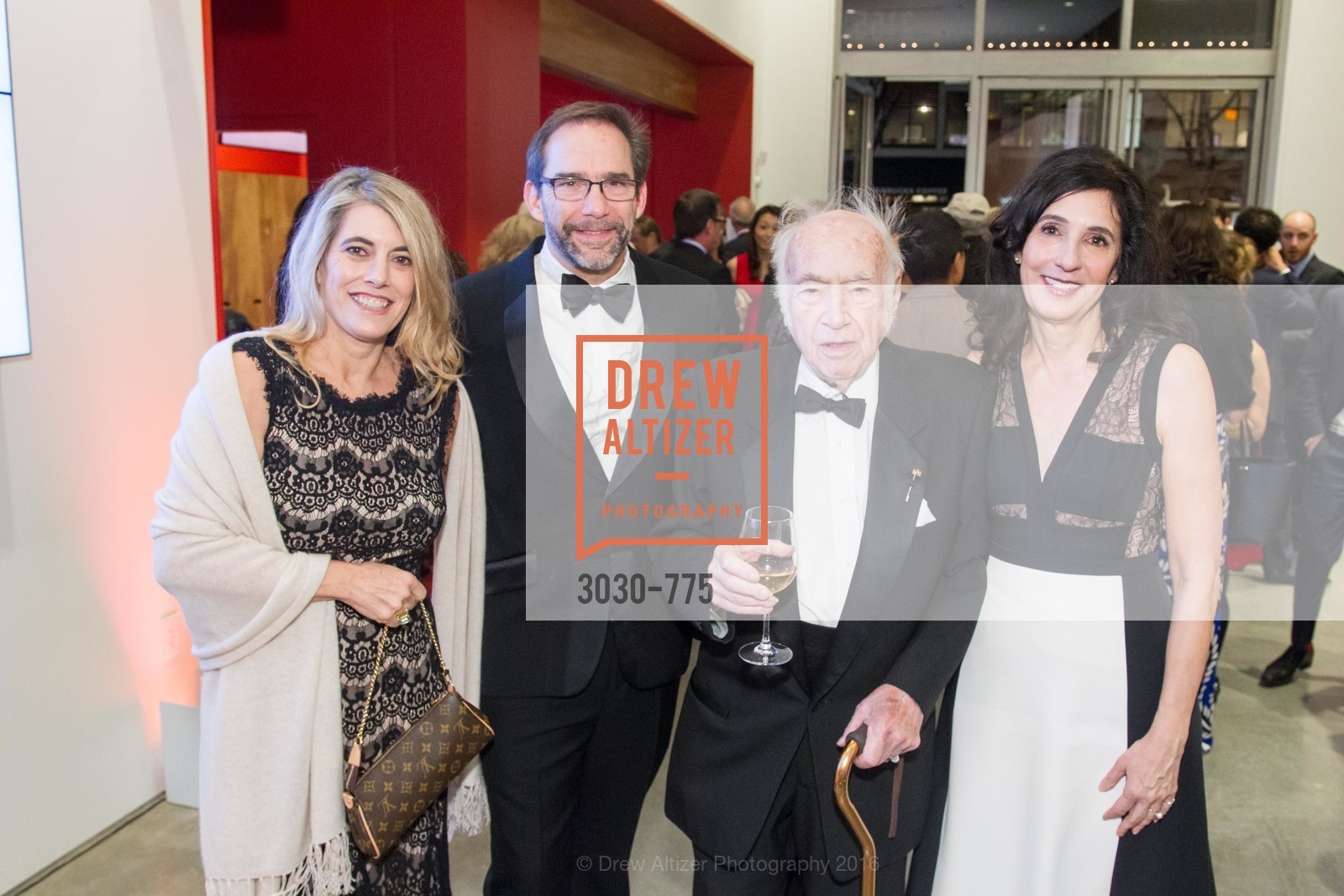 Mia Baldwin, Larry Ringer, Gabrielle Selz, Peter Selz, UC Berkeley Art Museum & Pacific Film Archive Gala, UC Berkeley. 2120 Oxford Street, January 28th, 2016, Photo #3030-775 Mia Baldwin, Larry Ringer, Gabrielle Selz, Peter Selz, Photo #3030-775