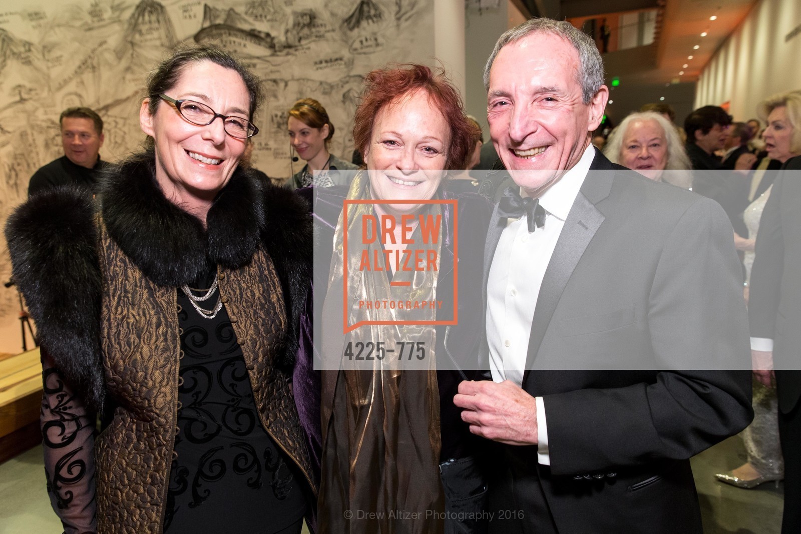 Deb McDonald, Marilyn Pittman, Scott McDonald, UC Berkeley Art Museum & Pacific Film Archive Gala, UC Berkeley. 2120 Oxford Street, January 28th, 2016, Photo #4225-775 Deb McDonald, Marilyn Pittman, Scott McDonald, Photo #4225-775