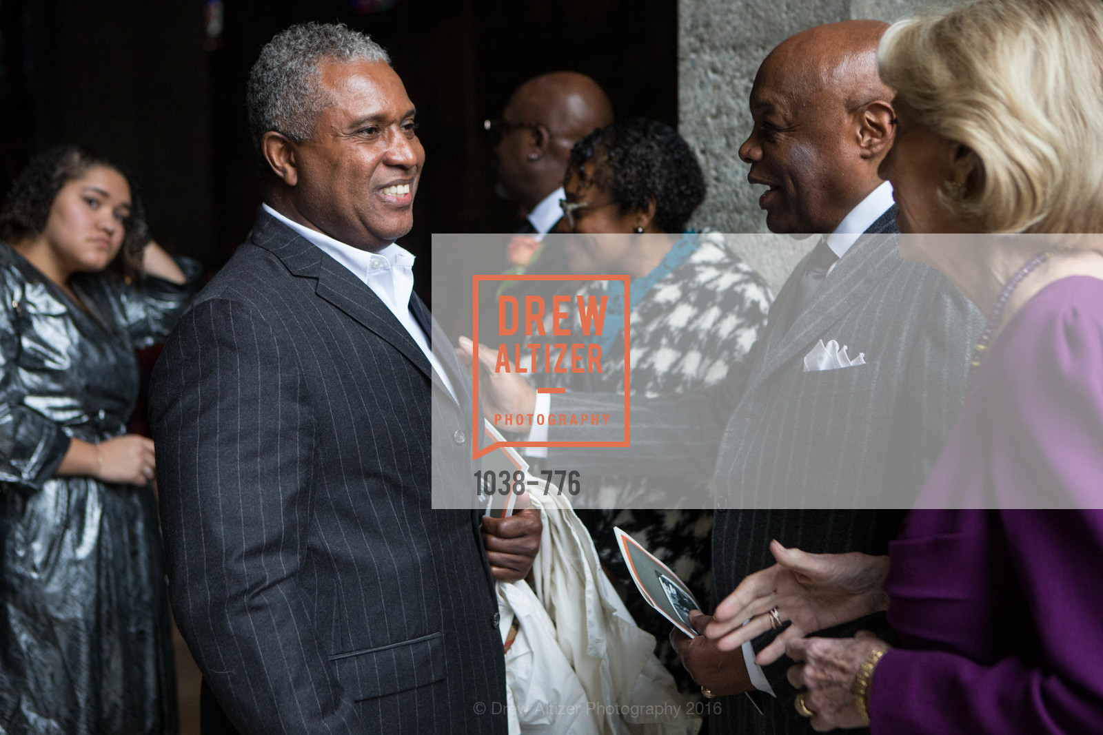 Joske Thompson, Willie Brown, Charlotte Shultz, Wilkes Bashford Funeral, Grace Cathedral. 1100 California St, January 29th, 2016, Photo #1038-776 Joske Thompson, Willie Brown, Charlotte Shultz, Photo #1038-776