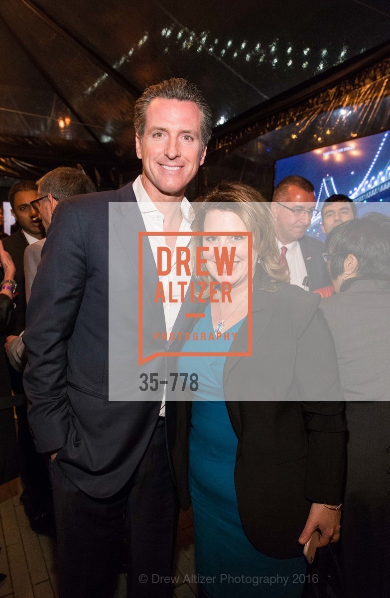 Gavin Newsom, Laurie Giamonna, The Bay Lights Grand Relighting Celebration, Epic Steakhouse. 369 The Embarcadero, January 29th, 2016, Photo #35-778 Gavin Newsom, Laurie Giamonna, Photo #35-778