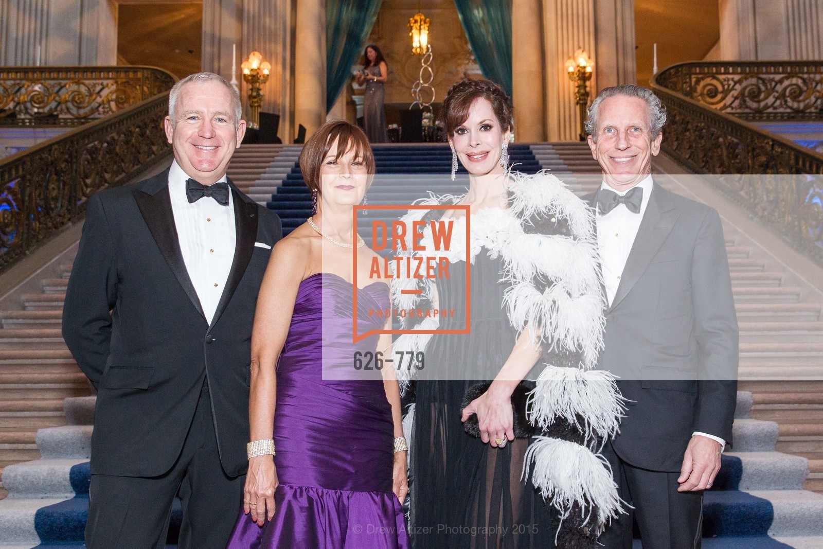 Glenn McCoy, Debra Bernard, Stephanie Ejabat, Jim Marver, San Francisco Ballet 2015 Opening Night Gala, San Francisco City Hall. 1 Dr Carlton B Goodlett Pl, January 22nd, 2015, Photo #626-779 Glenn McCoy, Debra Bernard, Stephanie Ejabat, Jim Marver, Photo #626-779