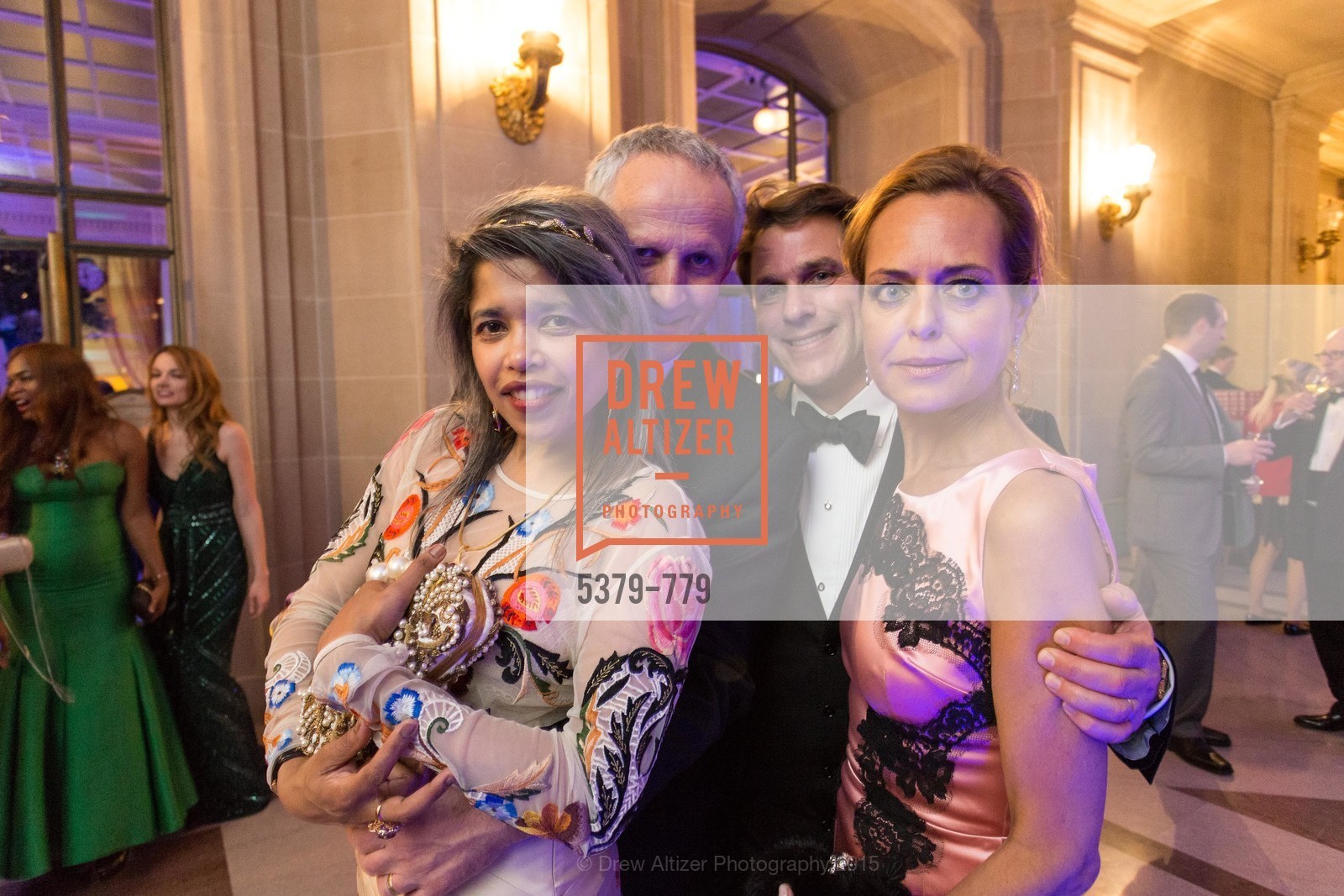 Deepa Pakianathan, Phil Pemberton, Gregory Malin, Charlot Malin, San Francisco Ballet 2015 Opening Night Gala, San Francisco City Hall. 1 Dr Carlton B Goodlett Pl, January 22nd, 2015, Photo #5379-779 Deepa Pakianathan, Phil Pemberton, Gregory Malin, Charlot Malin, Photo #5379-779