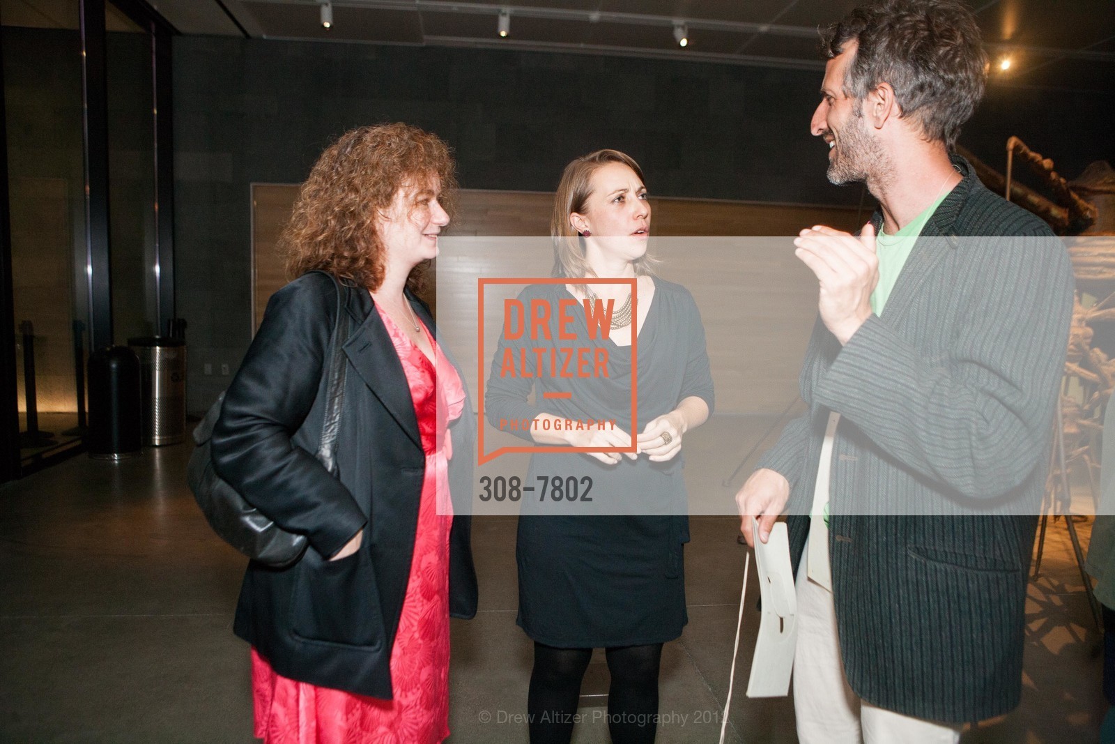 Lamia Joreige, Apsara DiQuinzio, Michael Swaine, Six Lines of Flight Opening Reception at SFMOMA, SFMOMA. 151 Third Street, September 14th, 2012, Photo #308-7802 Lamia Joreige, Apsara DiQuinzio, Michael Swaine, Photo #308-7802