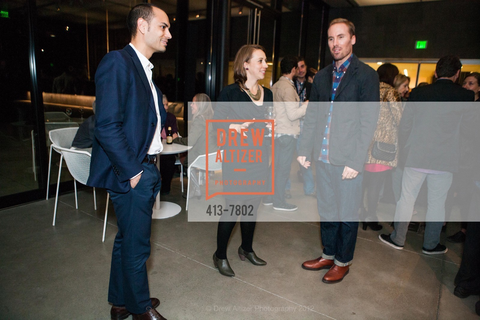 Simone Battisti, Apsara DiQuinzio, Ian McDonald, Six Lines of Flight Opening Reception at SFMOMA, SFMOMA. 151 Third Street, September 14th, 2012, Photo #413-7802 Simone Battisti, Apsara DiQuinzio, Ian McDonald, Photo #413-7802