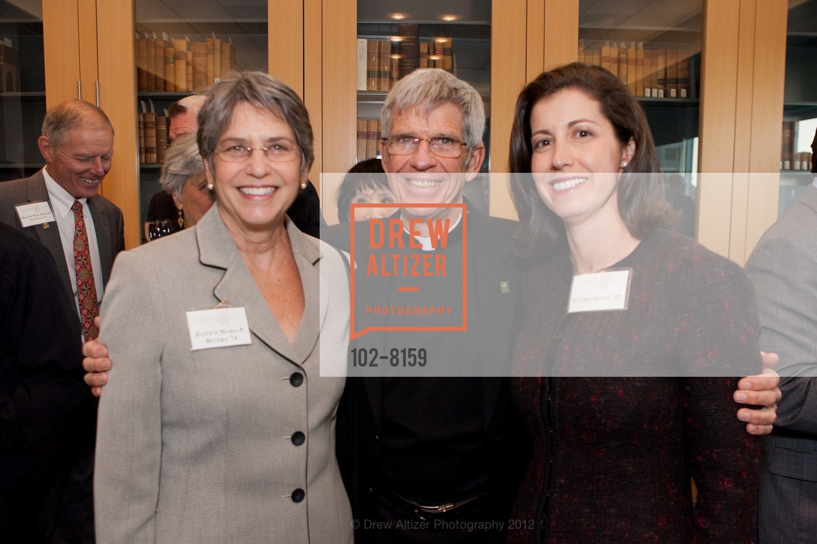 Justice Maria Rivera, Father Steve Privett, Claire Solot, University of San Francisco School of Law Centennial Convocation Featuring Robert Kennedy, Jr., USF School of Law. 2195 Fulton Street, September 19th, 2012, Photo #102-8159 Justice Maria Rivera, Father Steve Privett, Claire Solot, Photo #102-8159