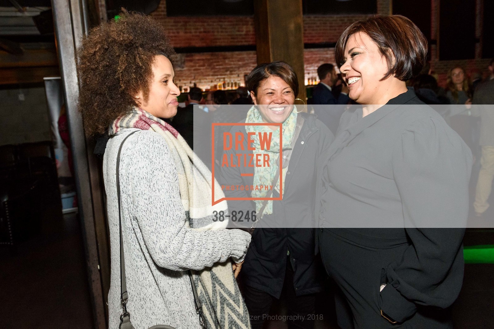 Kimberly Meyers-Thum, Danielle Loughridge, Heather Morado, Holy Family Day Home Sláinte Event 2018, Verso. 1525 Mission St, March 15th, 2018, Photo #38-8246 Kimberly Meyers-Thum, Danielle Loughridge, Heather Morado, Photo #38-8246