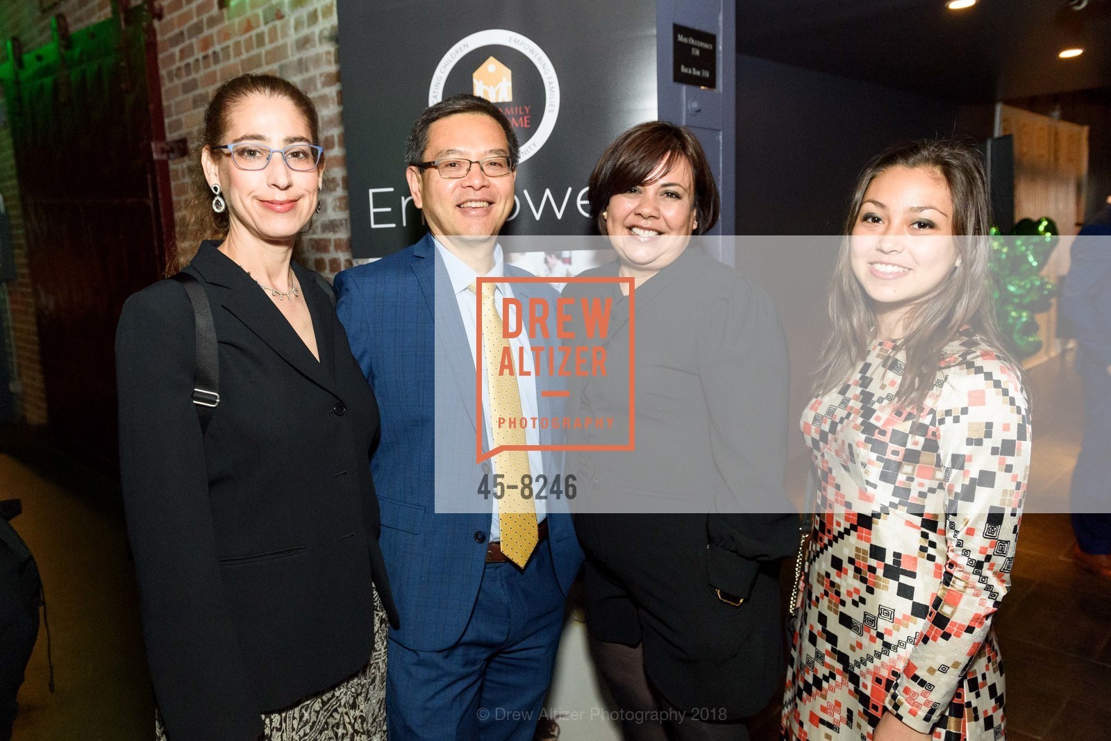 Michelle Freed, Ken Chou, Heather Morado, Cambria Chou-Freed, Holy Family Day Home Sláinte Event 2018, Verso. 1525 Mission St, March 15th, 2018, Photo #45-8246 Michelle Freed, Ken Chou, Heather Morado, Cambria Chou-Freed, Photo #45-8246