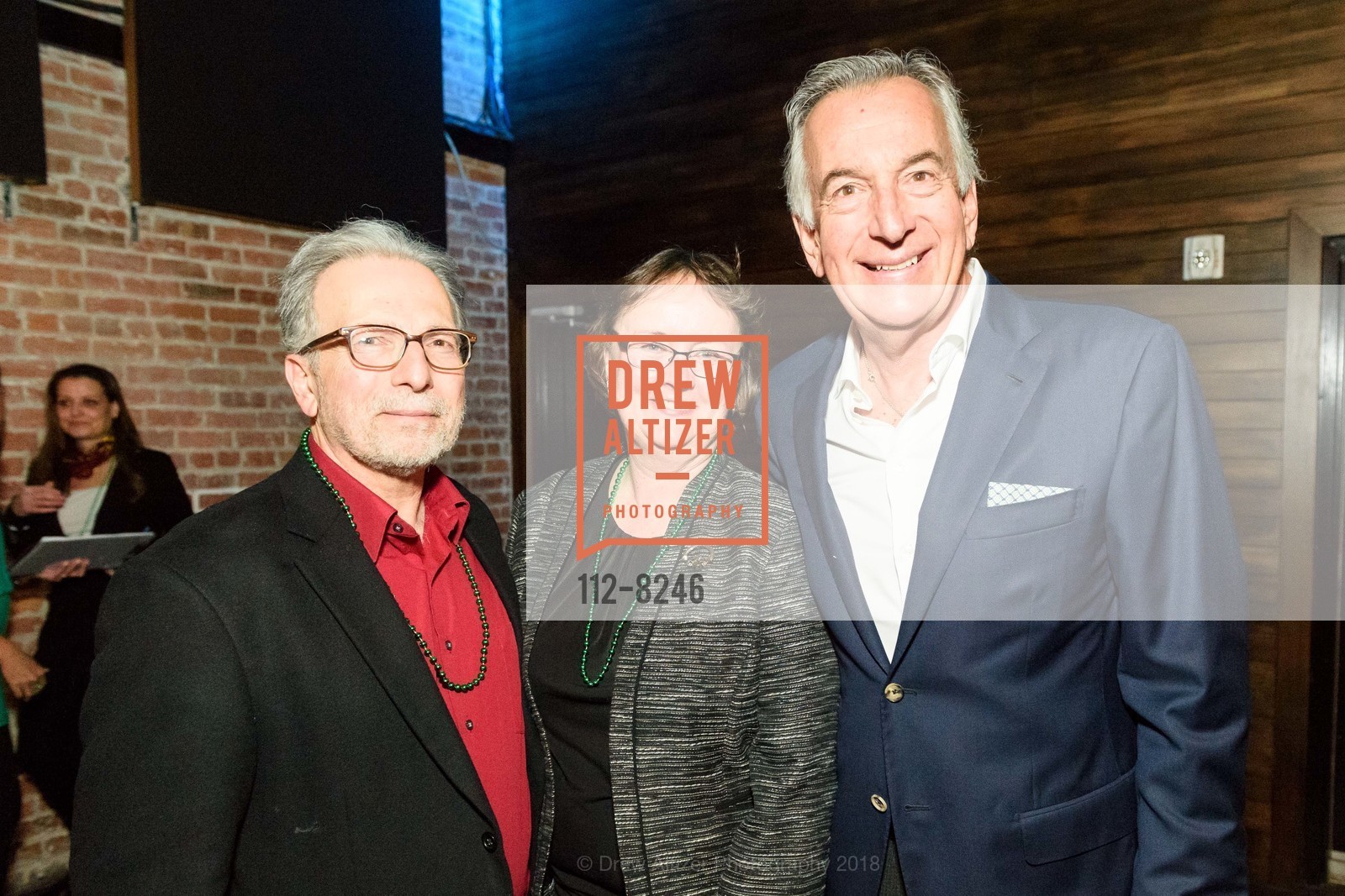 Paul Totah, Kathryn Totah, Joe Toboni, Holy Family Day Home Sláinte Event 2018, Verso. 1525 Mission St, March 15th, 2018, Photo #112-8246 Paul Totah, Kathryn Totah, Joe Toboni, Photo #112-8246