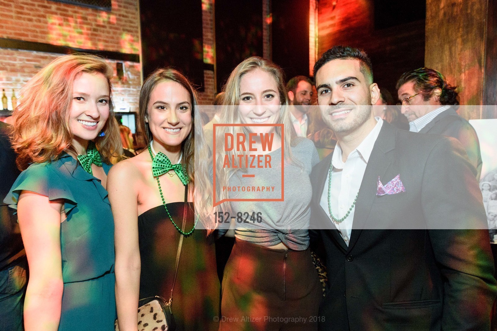 Ashley Brolin, Sophia Rizzo, Michela McCurdy, John Bonacore, Holy Family Day Home Sláinte Event 2018, Verso. 1525 Mission St, March 15th, 2018, Photo #152-8246 Ashley Brolin, Sophia Rizzo, Michela McCurdy, John Bonacore, Photo #152-8246
