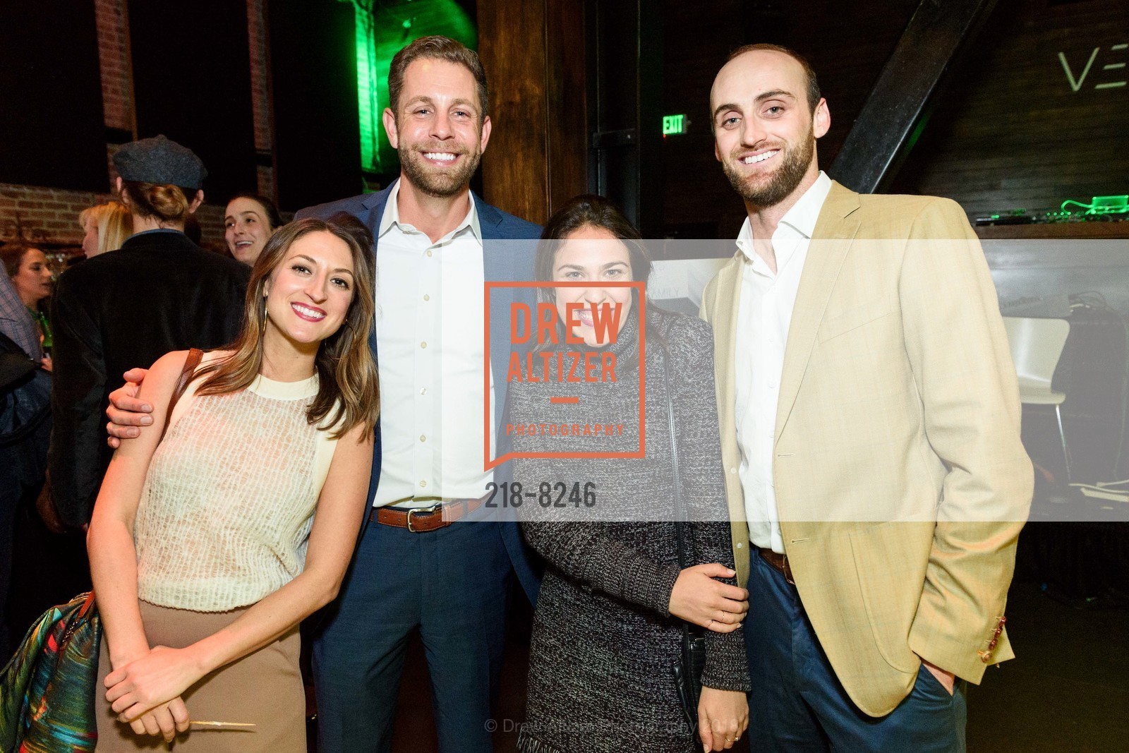 Natalie Rizzo, Matt Lehrmann, Leah Abrahams, Chris Gordon, Holy Family Day Home Sláinte Event 2018, Verso. 1525 Mission St, March 15th, 2018, Photo #218-8246 Natalie Rizzo, Matt Lehrmann, Leah Abrahams, Chris Gordon, Photo #218-8246