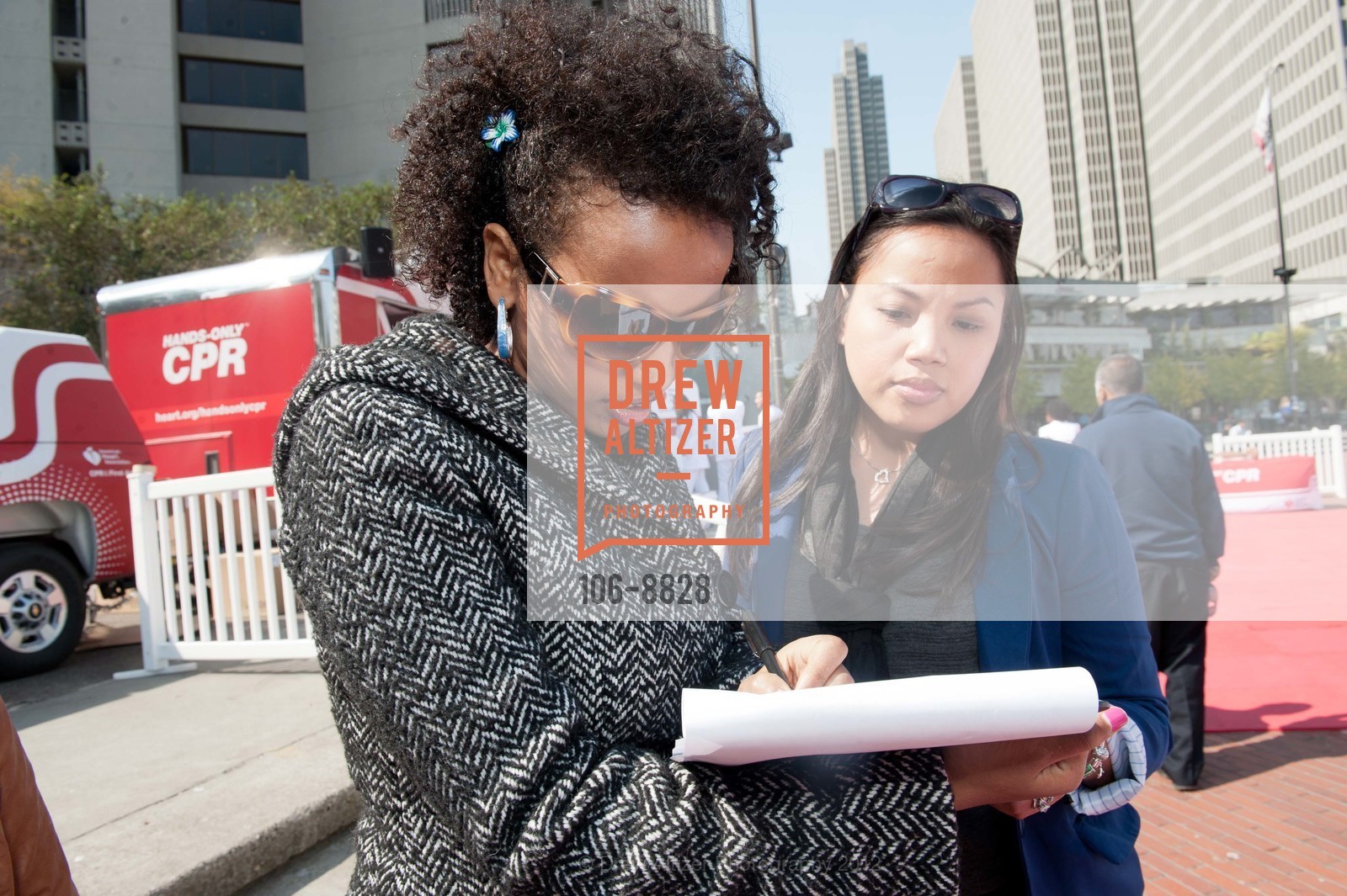 Tigist Yilma, Ethel Beck, AMERICAN HEART ASSOCIATION Launches Hands-Only CPR Tour, Justin Herman Plaza. Market Street & Steuart Street, September 25th, 2012, Photo #106-8828 Tigist Yilma, Ethel Beck, Photo #106-8828