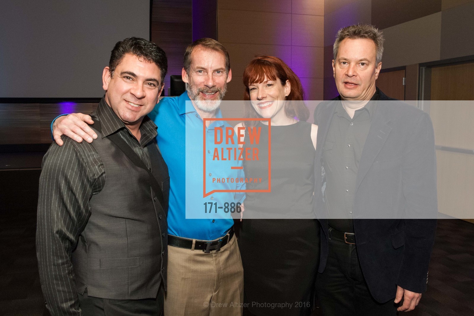 Joaquin Guerrero, Douglass Hall, Paige O'Donoghue, Greg Lisher, HollyRod / UCSF Benioff Children's Hospital Cocktail Reception, Oberndorf Auditorium. 1855 4th St, February 5th, 2016, Photo #171-886 Joaquin Guerrero, Douglass Hall, Paige O'Donoghue, Greg Lisher, Photo #171-886