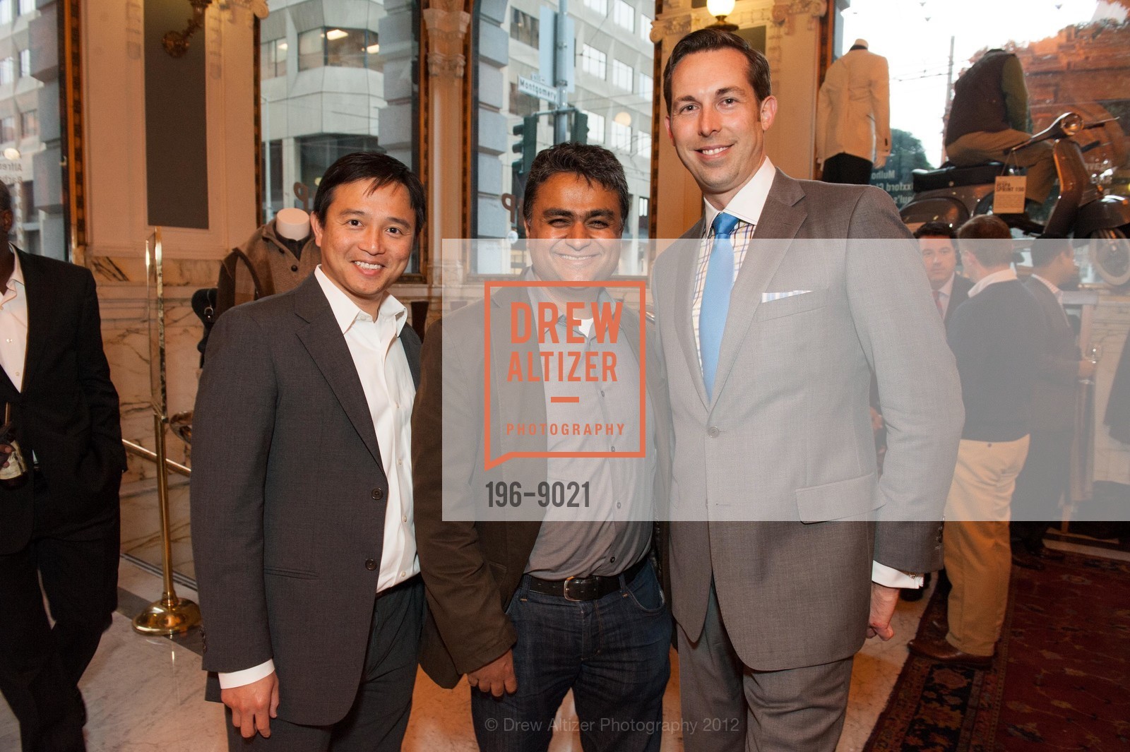 Tai Hsia, Praful Saklani, Brad Johnson, Wingtip Flagship Store Grand Opening, US. 550 Montgomery Street, September 27th, 2012, Photo #196-9021 Tai Hsia, Praful Saklani, Brad Johnson, Photo #196-9021