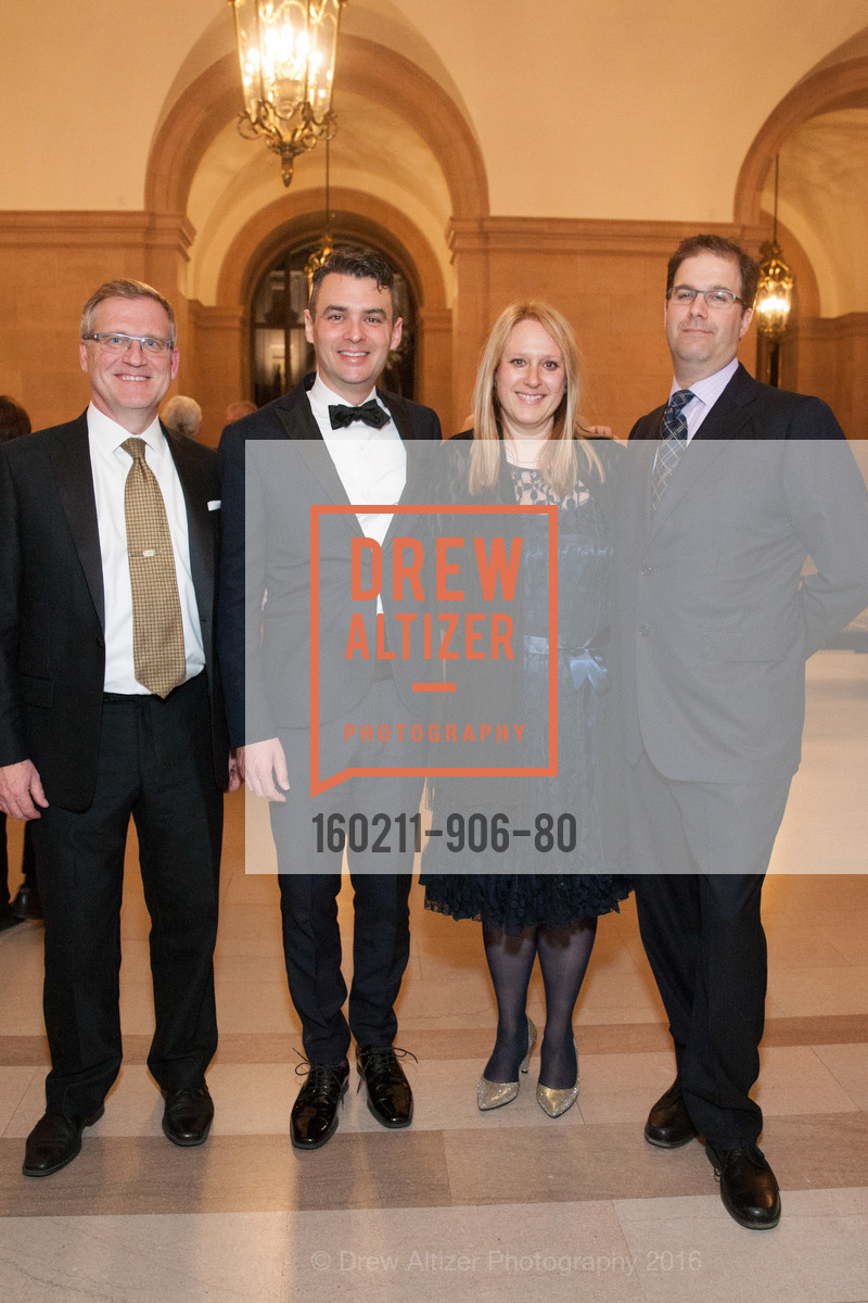 Bill Lueth, Benjamin Sosland, Courtney Beck, Matias Tarnopolsky, Philharmonia Baroque Orchestra Presents The Nicholas McGegan 30th Anniversary Gala, City Hall. 1 Dr Carlton B Goodlett Pl, February 11th, 2016, Photo #160211-906-80 Bill Lueth, Benjamin Sosland, Courtney Beck, Matias Tarnopolsky, Photo #160211-906-80