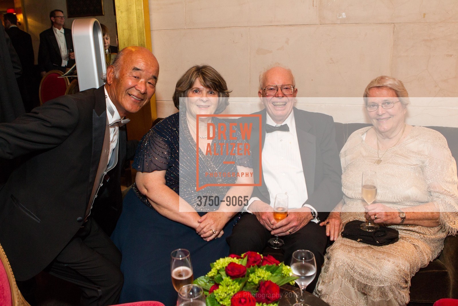 Hiro Ogawa, Betty Ogawa, Myles Berg, Carol Berg, OPERA BALL 2012 Notte di Spendore: A 90th Anniversary Celebration Dinner, San Francisco War Memorial Opera House. 301 Van Ness Avenue, September 7th, 2012, Photo #3750-9065 Hiro Ogawa, Betty Ogawa, Myles Berg, Carol Berg, Photo #3750-9065
