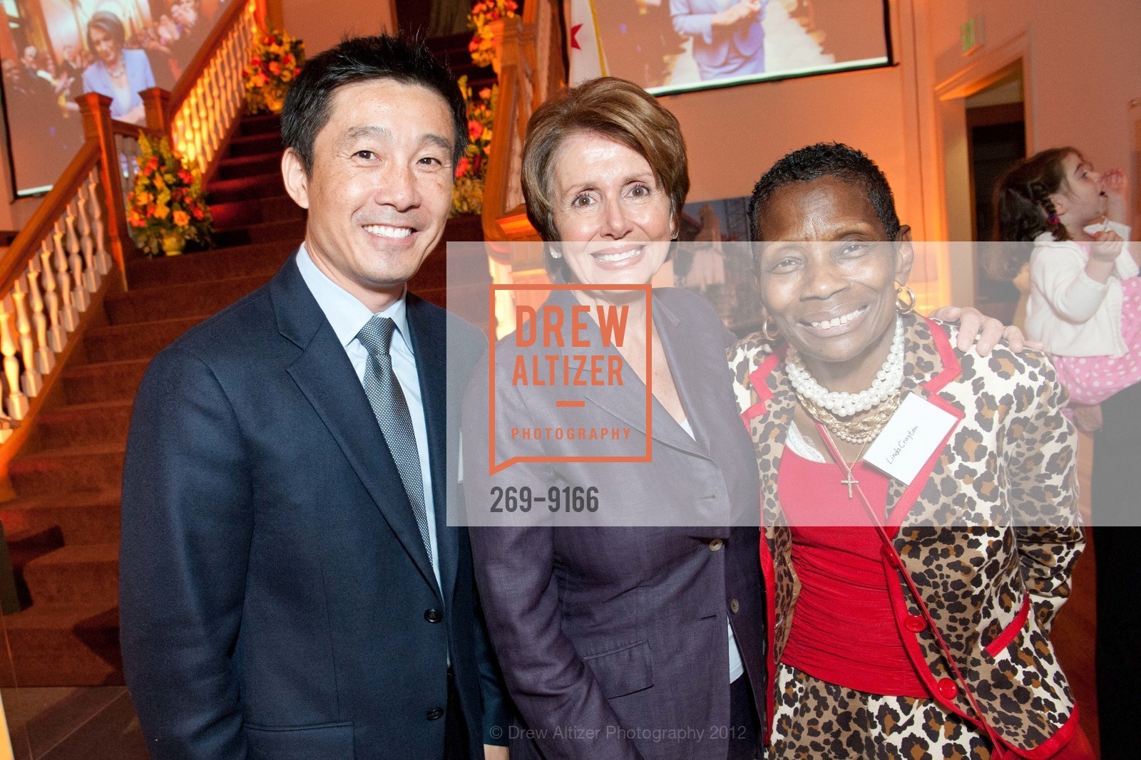 Hong Chang, Nancy Pelosi, Linda Crayton, CALIFORNIA HISTORICAL SOCIETY Reception Honoring Congresswoman Nancy Pelosi, US, August 7th, 2012, Photo #269-9166 Hong Chang, Nancy Pelosi, Linda Crayton, Photo #269-9166