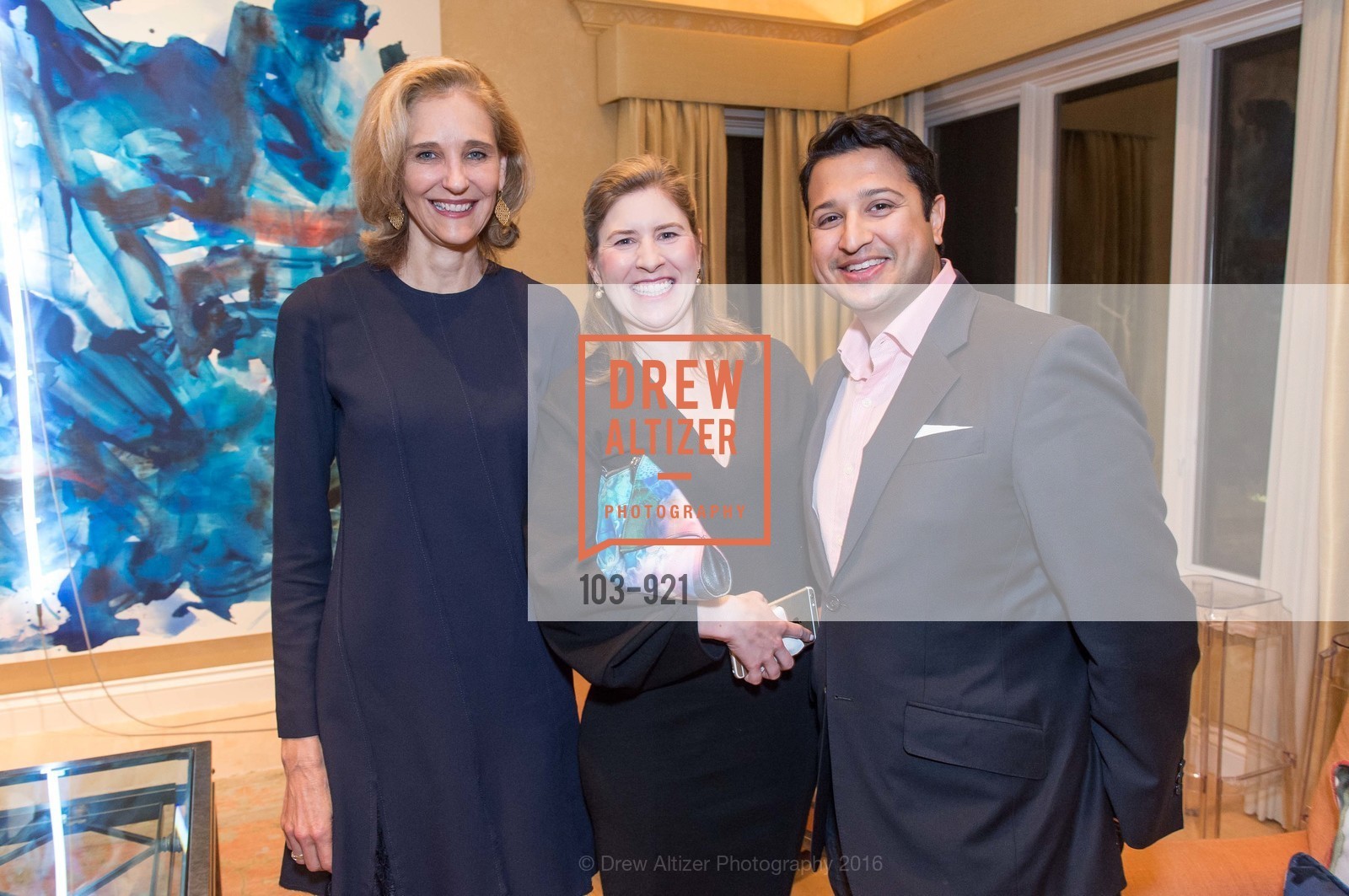 Jennifer Biederbeck, Francie Jain, Aalok Jain, An Evening with Mary Weatherford and Gary Garrels, hosted by Sotheby's and Komal Shah, Private Residence, February 23rd, 2016, Photo #103-921 Jennifer Biederbeck, Francie Jain, Aalok Jain, Photo #103-921
