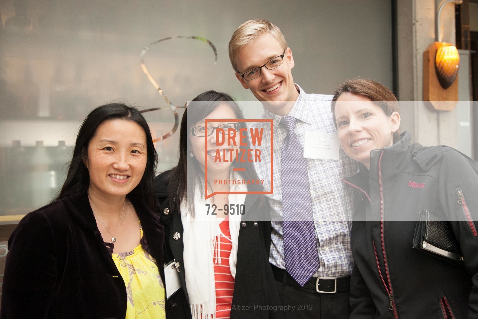 Stacie Jeong, Tina Yang, Evan Pickering, Jennifer Kurzman, Arnold & Porter LLP Alumni Party, Sens Restaurant. 4 Embarcadero Center, September 27th, 2012, Photo #72-9510 Stacie Jeong, Tina Yang, Evan Pickering, Jennifer Kurzman, Photo #72-9510