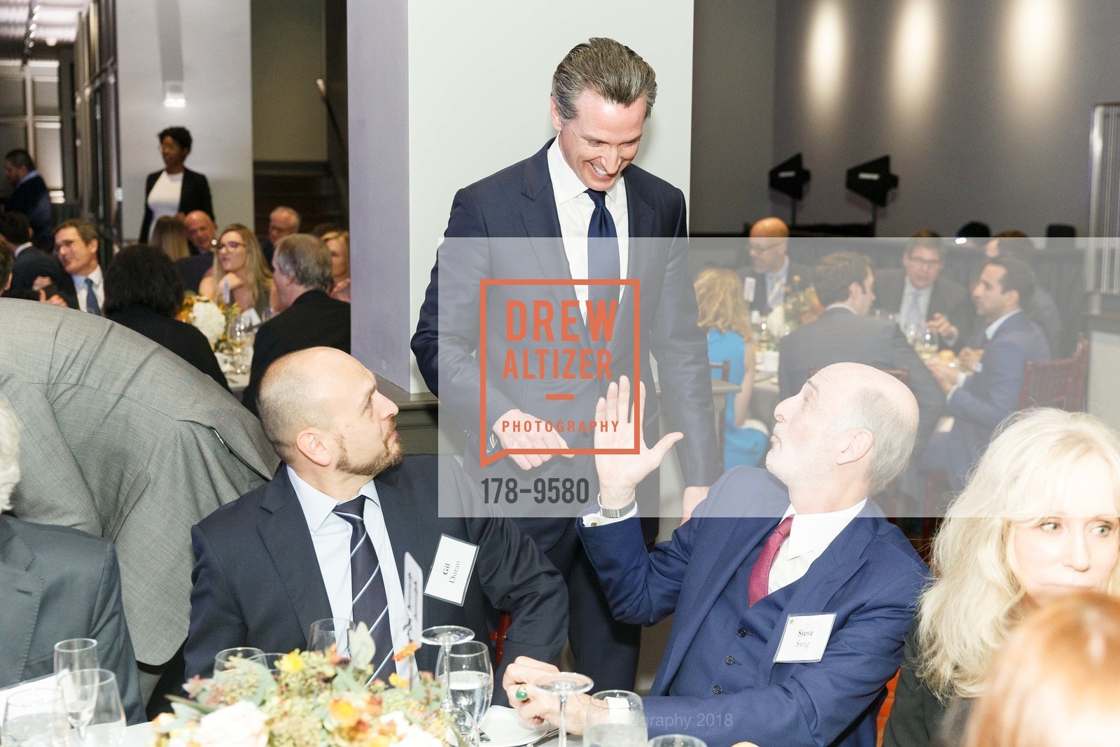 Gil Duran, Gavin Newsom, Steven Swig, Newsom for Governor Event in the Merchants Exchange Club, Merchants Exchange Club. 465 California Street, 15th Floor, SF, CA 94104, March 28th, 2018, Photo #178-9580 Gil Duran, Gavin Newsom, Steven Swig, Photo #178-9580