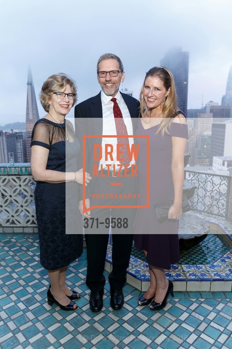 Laura Jacobson, Eve Denton, John Denton, Spinsters of San Francisco Legacy Benefit 2018, The Fairmont, Swig Suite. 950 Mason St, March 31st, 2018, Photo #371-9588 Laura Jacobson, Eve Denton, John Denton, Photo #371-9588