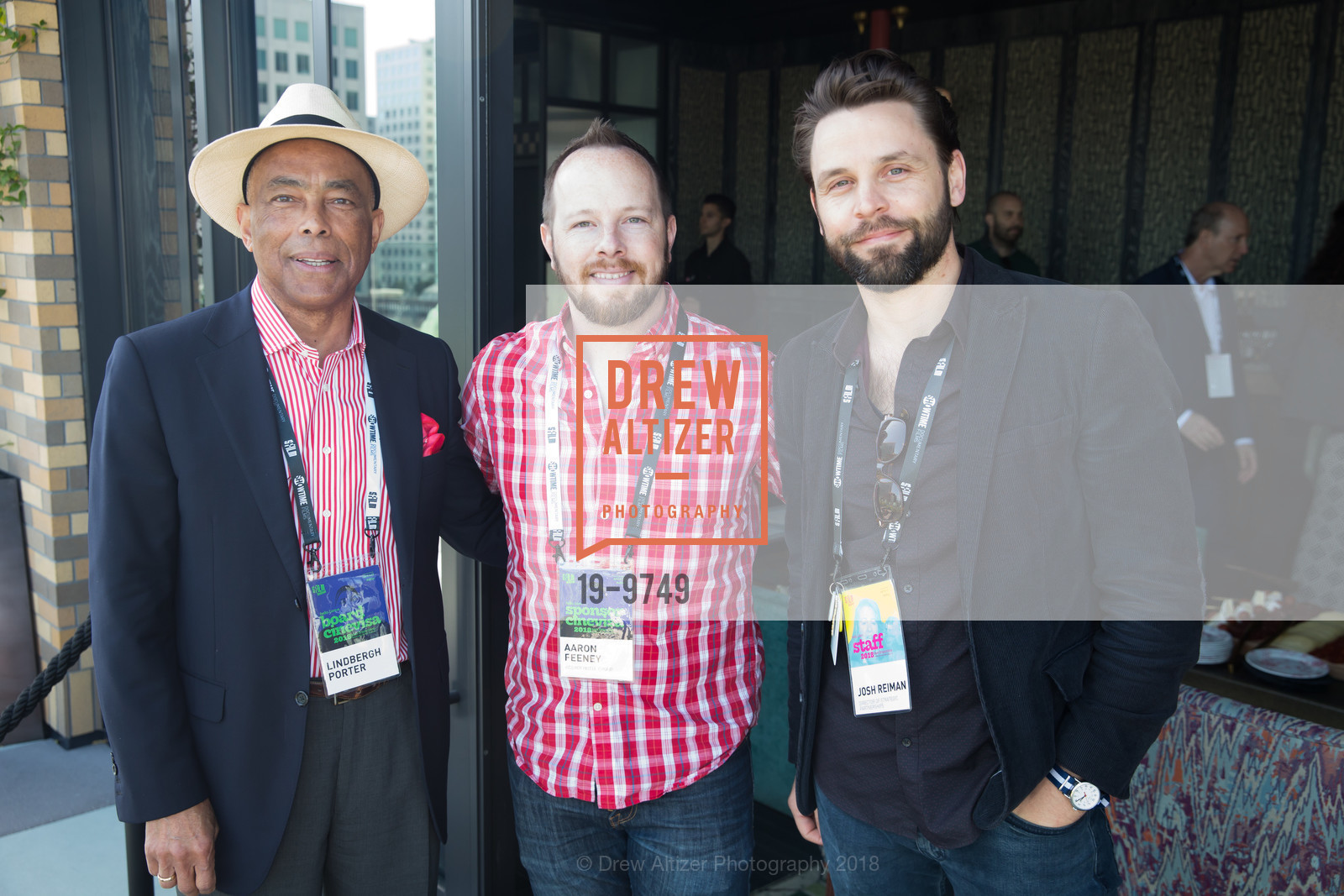 Lindbergh Porter, Aaron Feeney, Josh Reiman, SFFILM Festival 2018 Donor Party, Charmaine's. 45 McAllister Street, April 8th, 2018, Photo #19-9749 Lindbergh Porter, Aaron Feeney, Josh Reiman, Photo #19-9749