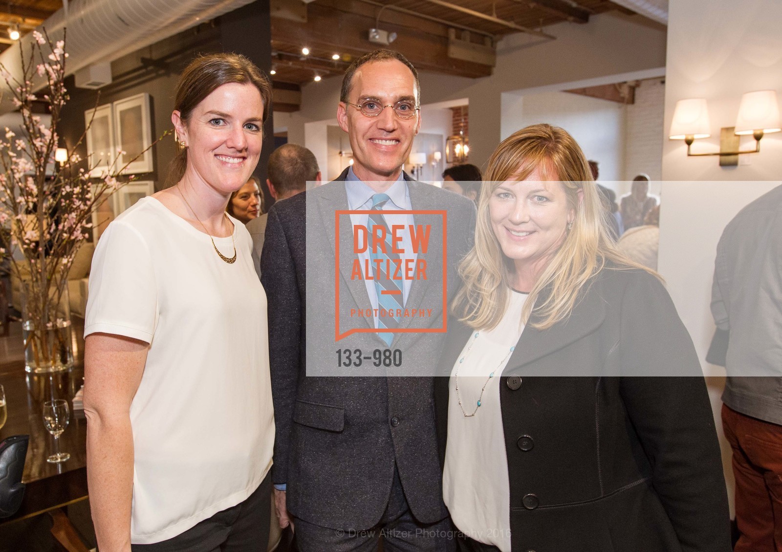 Maureen O'Sullivan, Michael Pittman, Kristi Will, SFC&G Cocktails at De Sousa Hughes, De Sousa Hughes Showroom. 2 Henry Adams Street, Ste. #220, February 25th, 2016, Photo #133-980 Maureen O'Sullivan, Michael Pittman, Kristi Will, Photo #133-980