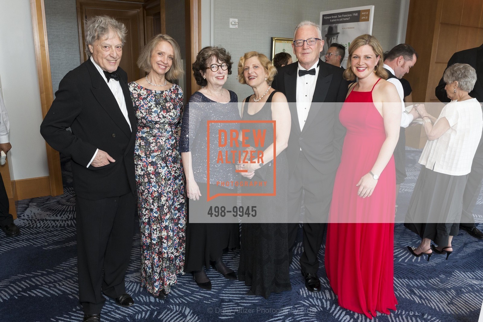 Tom Stoppard, Sabrina Guinness, Ellen Novak, Carey Perloff, Anthony Giles, Alexandra Perloff-Giles, A.C.T. Celebrates Carey! 2018, Four Seasons Hotel. 757 Market St, San Francisco, CA 94103, April 7th, 2018, Photo #498-9945 Tom Stoppard, Sabrina Guinness, Ellen Novak, Carey Perloff, Anthony Giles, Alexandra Perloff-Giles, Photo #498-9945