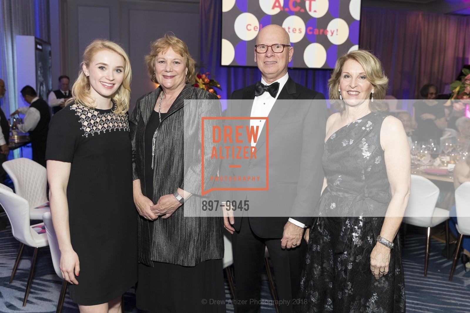 Lauren Kinch, Maggie Isherwood, Alan Henricks, Joan Henricks, A.C.T. Celebrates Carey! 2018, Four Seasons Hotel. 757 Market St, San Francisco, CA 94103, April 7th, 2018, Photo #897-9945 Lauren Kinch, Maggie Isherwood, Alan Henricks, Joan Henricks, Photo #897-9945