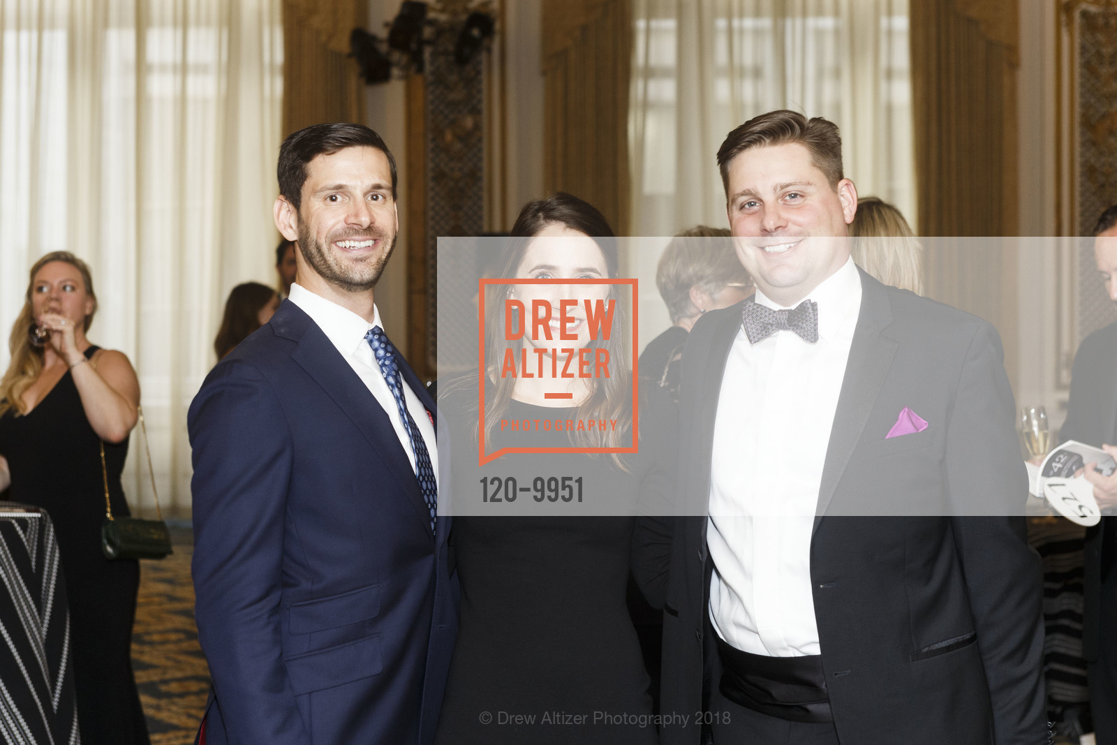 Brennan Angel, Sarah Vogt, Justin Calkins, 42nd Annual San Francisco Guardsmen Wine Auction 2018, The Palace Hotel. 2 New Montgomery St, San Francisco, CA, April 7th, 2018, Photo #120-9951 Brennan Angel, Sarah Vogt, Justin Calkins, Photo #120-9951