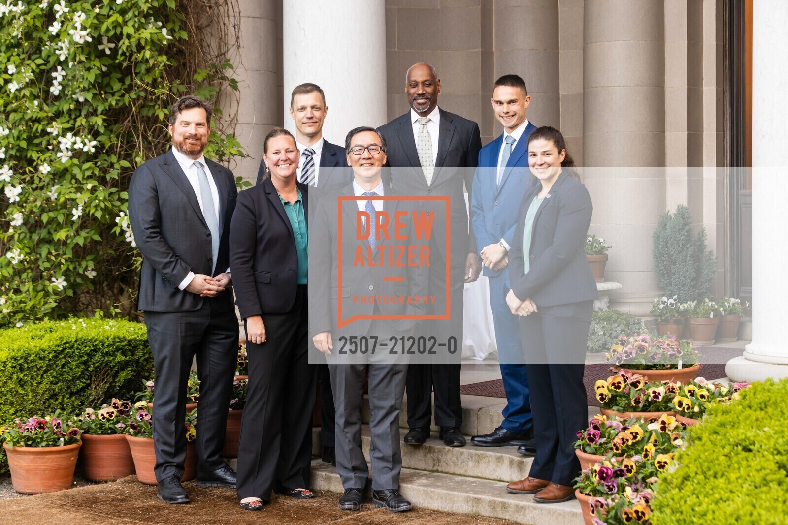 John Haberl, Jennifer Babic, Scott Patterson, Bill Chang, Gentry Smith, Ben Jones, Casey O'Connor, Silicon Valley Office of Protocol Spring Reception, Filoli Historic House & Garden @ 86 Cañada Rd, Woodside, CA 94062 US. Filoli Historic House & Garden @ 86 Cañada Rd, Woodside, CA 94062 US, May 10th, 2023, Photo #2507-21202-0 John Haberl, Jennifer Babic, Scott Patterson, Bill Chang, Gentry Smith, Ben Jones, Casey O'Connor, Photo #2507-21202-0